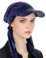 Blue sun visor cap with attached headscarf wrap, lightweight pre-tied design for women. - One Size / Navy Gradient