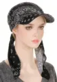 Black paisley print bandana hat with brim, women lightweight sun visor head wrap cap - One Size / Black Paisley