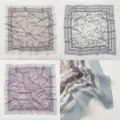 Vintage floral print square scarf 110cm, elegant baroque style women overlocked neckerchief. - No. 012