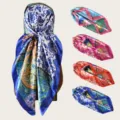 Seiden-Quadrat-Schal 90x90cm Vintage Blumenprint Kopftuch Halstuch Damen Modeaccessoire - 027 Zweigfarben von oben nach unten Hinweis 1-2-3-4