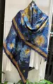 New Chinese style blue gold floral butterfly silk scarf luxury vintage shawl large square wrap - Blue Gold Butterfly Shadow RY-18