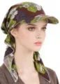 Women floral print sun visor headscarf cap, lightweight pre-tied island hat for outdoor. - One Size / Brown Rich Floral
