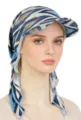 Women print sun visor headscarf hat lightweight pre tied chemo cap breathable blue - One Size / Blue and Brown Interwoven