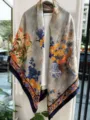 New Chinese style floral silk scarf large square shawl elegant vintage wrap for women - Blue and White Elegance RY-16