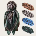 Damen Mode Seide Quadrat Schal Leo Geometrisch Druck Kopftuch Mehrfarbig Variante Set - 44 Zweigfarben-Hinweise 1-2-3-4 von oben nach unten