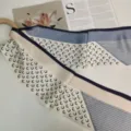 Silk twilly scarf with crescent moon print, elegant neckerchief and hair ribbon accessory. - Pale Moon Geometric