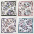 Vintage floral square scarf 110cm overlocked headscarf multi color border versatile neck wrap - No. 023