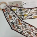 100% Silk Twilly Scarf Double Layer Floral Print Elegant Women Neckerchief Vintage Hair Band - Ancient Vine Rich Floral