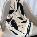 Chic abstract print twill small scarf in black and beige, versatile elegant fashion accessory. - RY-19
