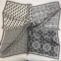 Classic black and white geometric silk square scarf with elegant artistic twist design for women. - Black White Geometric