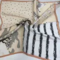 Silk square scarf with artistic mixed prints, polka dots and zebra stripes design. - Beige Base Zebra Print