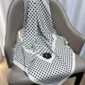 Elegant black and white polka dot printed imitation silk twill square scarf for women. - RY-21