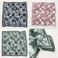 Elegante pañuelo cuadrado de seda con estampado floral para mujer, borde chic y tela suave. - RY-38