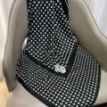 Elegant black and white polka dot silk scarf featuring a chic floral accent for women. - RY-24