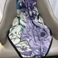 Elegant purple floral twill silk scarf variant, chic neckerchief accessory for women. - RY-26