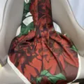 Floral print imitation silk square scarf, elegant red flower neckerchief for women. - RY-27