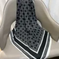 Black and white geometric print imitation silk twill scarf, versatile thin neckerchief for women. - RY-37