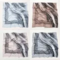 Gran pañuelo cuadrado de imitación seda para mujer, estampado floral abstracto con borde de encaje. - RY-57