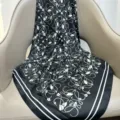 Black printed silk feel scarf elegant patterned fashion women neckerchief hair accessory - RY-45