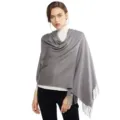Solid color winter cashmere feel shawl with tassel design for women elegant warm wrap - Gray