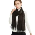 Dark brown imitation cashmere fringed shawl, ideal for autumn and winter daily cozy wear. - Dark Brown