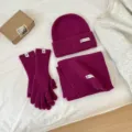 Winter gebreide muts sjaal en handschoenen set voor vrouwen, warme wollen mix driesdelige set. - Paars