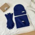 Set winter muts sjaal en handschoenen voor vrouwen warm dik gebreid wol blauw fashion set - Blauw