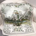 Foulard carre en soie de luxe avec un elegant imprime de paysage de palmiers pour les femmes. - Jardin tropical RY-33