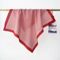 Foulard carré en coton rayé rouge et blanc avec bordure à pois bleus, bandana rétro élégant. - Rouge et Blanc Rayé