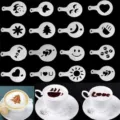 16-piece plastic coffee stencils mold set, cappuccino barista dusting art templates tools. - 16 Pcs / White