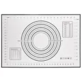 Non-stick silicone baking mat with measurement markings and conversion charts for kitchen pastry. - Black