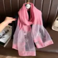 Pink silk scarf for women, elegant pearl rhinestone wrap and versatile fashion neckerchief. - 74.8*27.5inch / Watermelon red