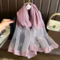 Pink imitation silk scarf detail, elegant pearl and rhinestone floral decoration for women. - 74.8*27.5inch / Dusty Pink
