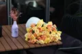 Handmade crochet flower blanket circular shawl, yellow and orange gradient, cozy home decor. - Gold Flower Style / 60