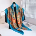Vintage blauwe bloemen paisley print halsdoek elegante lichte dunne mode sjaal doek. - Blauw & Oranje Paisley