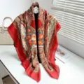 Vintage Ethnisch Rot Blumen Paisley Schal Leichte Quadratische Tuch Modische Halstuch - Leuchtend rotes Paisley-Muster