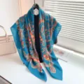 Vintage Kaschmir Blumenmuster Schal leicht blau elegante Halstuch Retro Damen Stola Tuch - Azurblaues Paisley-Muster