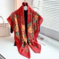 Roter Blumen Retro Schal, eleganter Ethno-Stil Druck Tuch, leichtes Mode Halstuch Damen. - Blumenmuster auf rotem Grund