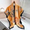Retro Blumenmuster Mode dünner Schal elegante Vintage Stil Halstuch Schal für Damen - Orange mit Blattmustern