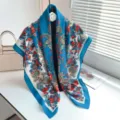 Blaues Paisley Blumen Halstuch vintage elegante Damen Schal modisch bedrucktes Halstuch - Rosablaues Paisleymuster