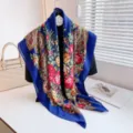 Blaues Vintage Blumen Paisleymuster Tuch ethnischer Print leichtes Halstuch - Blaues Cashew-Blumenmuster