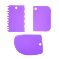 Set of 3 purple plastic cake scrapers for smooth frosting, icing shaping, and baking. - Purple 3-Piece Scraper Set