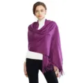 Effen kasjmier-look omslagdoek met franjes, elegante paarse winter sjaal voor dames. - Donkerpaars