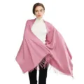Pink imitation cashmere shawl with tassels, elegant winter wrap for women weddings and parties. - Pink