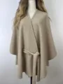 Vrouwen stijlvolle beige wollen cape poncho met strikceintuur elegante herfst winter - Khaki
