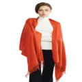 Women solid color winter tassel cashmere feel shawl scarf warm wrap elegant evening wear - Bright Orange