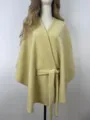 Women solid color imitation cashmere belted cape shawl autumn winter warm casual wrap - Yellow