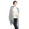 Grey cashmere feel tassel shawl, elegant solid color winter wrap for women apparel. - Gray