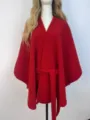 Rode imitatie kasjmier cape met riem, gezellige poncho voor dames wintermode stijl. - Rood