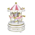 Detailed view of a charming pink and white carousel music box with golden star accents. - Carousel Horse Music Box (White)
